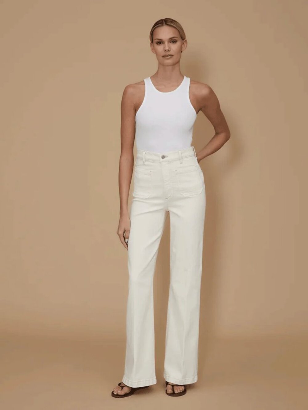 LE JEAN Virginia Wide Leg in Bone NWT. Size 28.